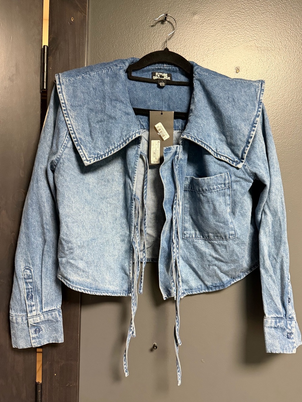 NWT Future Collective Target Denim Crop Jacket Tie Front Small
